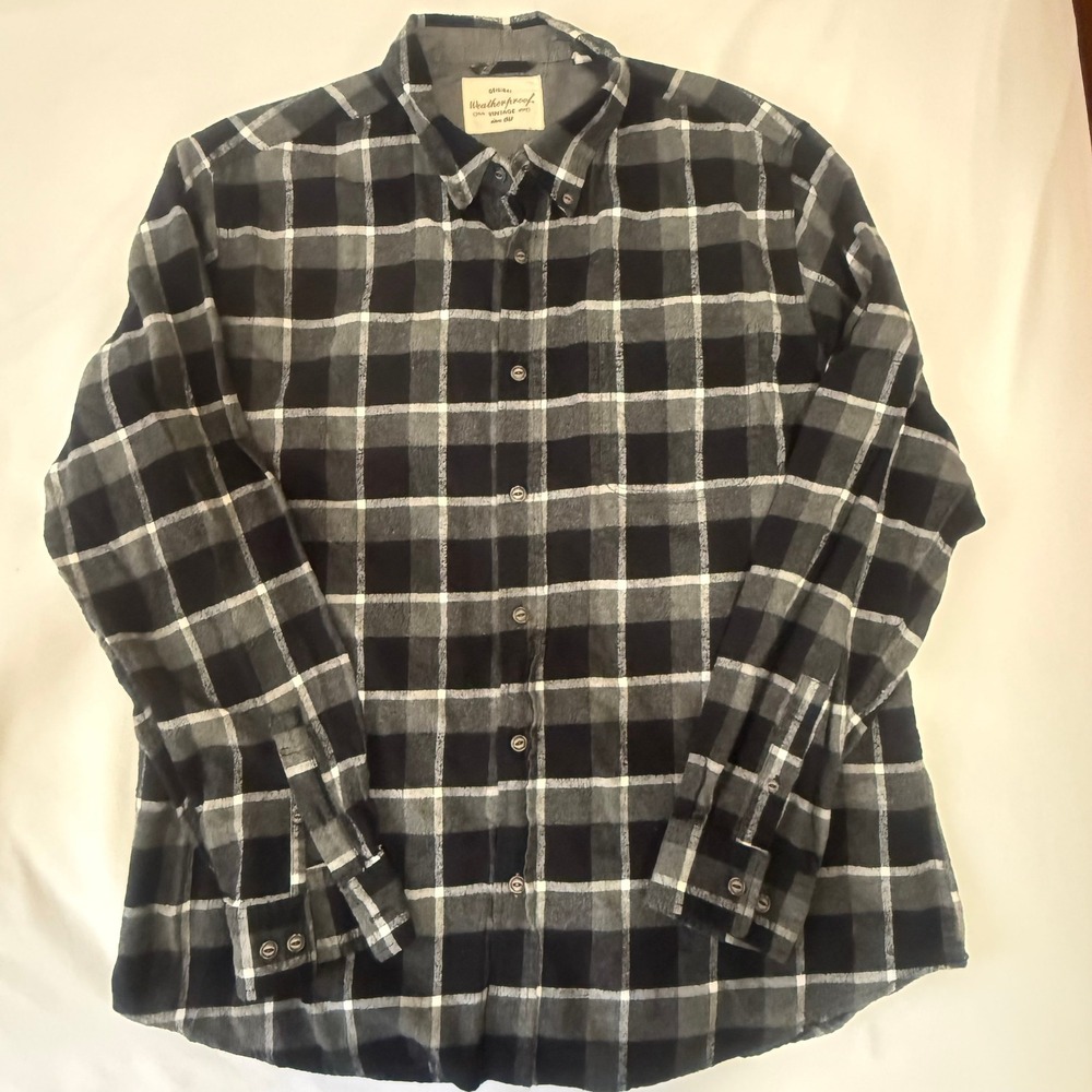 Weatherproof Vintage Mens XXL Plaid Flannel Shirt Black Gray Button Up Long Slv. - Picture 2 of 11